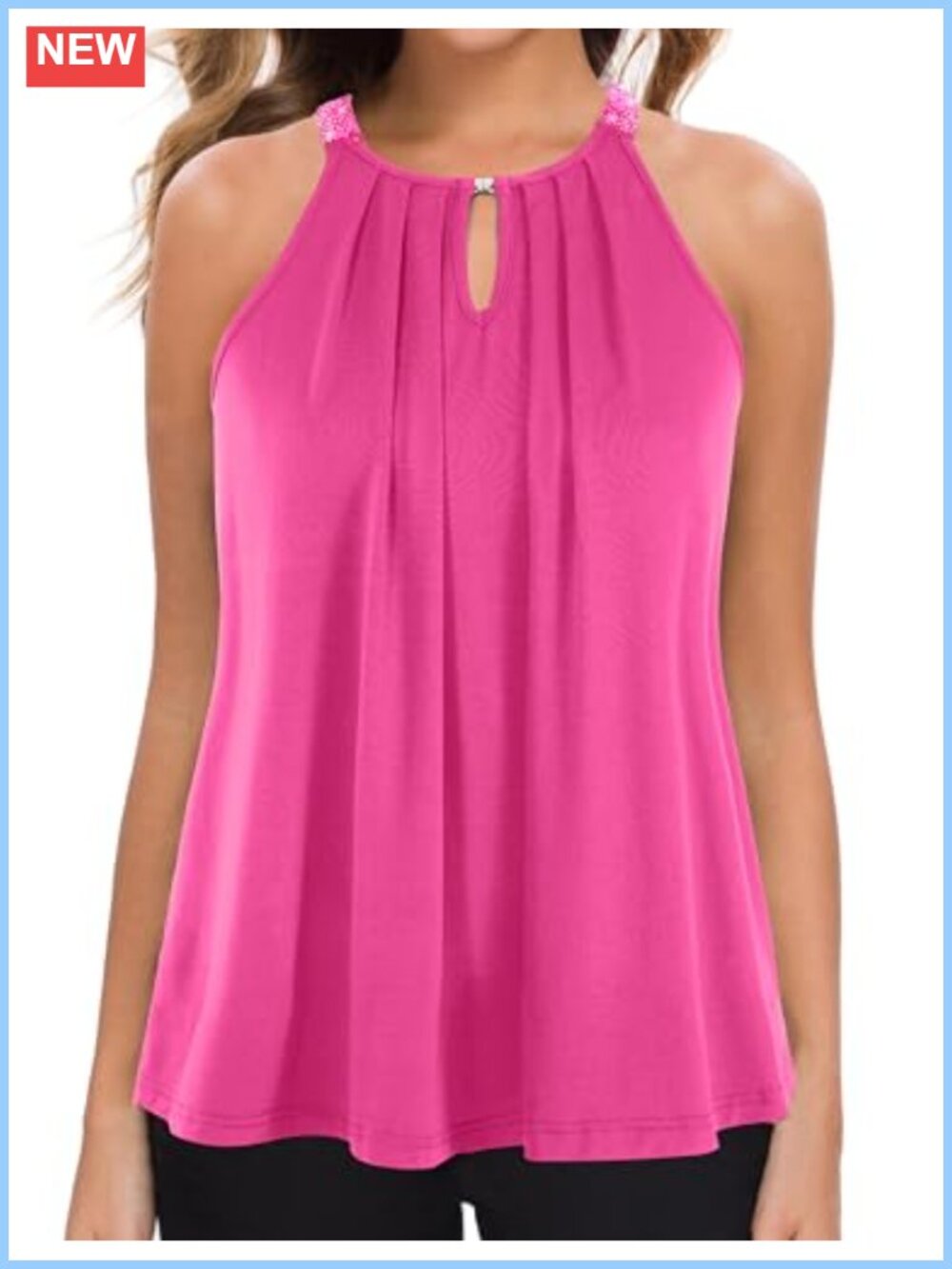 MANER Women's Tank Top Casual Halter Top Summer Flowy Cami Loose Fit Sleeveless